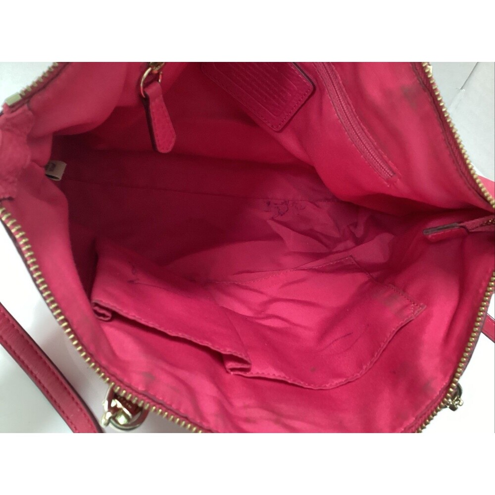 coach Kelsey pebbled pink/fuchsia leather shoulder handbag double handles - Picture 5 of 12